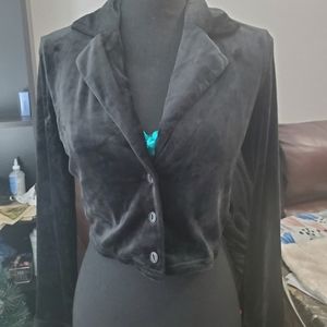 Black Suede Crop Blazer Top